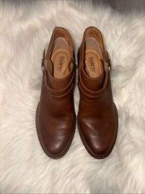 Born Brown Leather Ankle Booties with Side Buckle